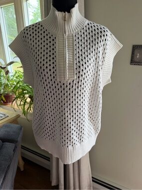 chloe + jasmine Ivory Open-Knit Zip Sweater Vest